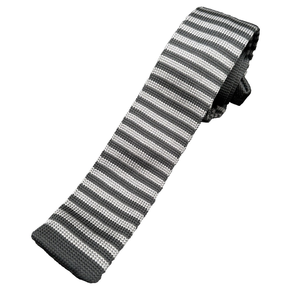 Square End Knit Tie Men's Black Gray Narrow Sock Tie 2"x55" Made in Ireland EUC